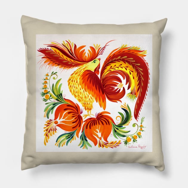 Rooster Watercolor Painting Pillow by SvitlanaProuty