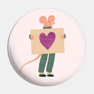 Cute mouse in green with love letter for you Pin