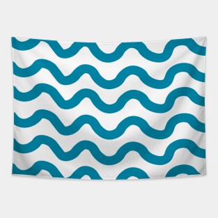 Blue horizontal wavy lines pattern Tapestry