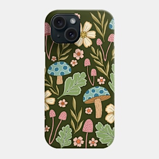 Forest fungi and flora - Dark green Phone Case