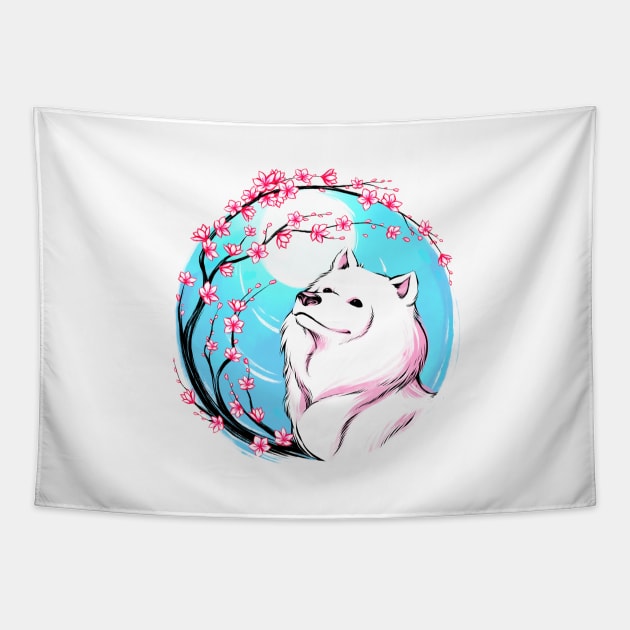 Samoyed Sakura Tapestry by Tobe_Fonseca