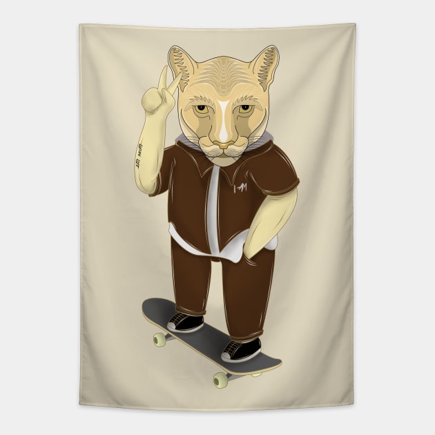 skateboarder cougar dog Tapestry by dwalikur