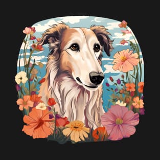 Borzoi Mountain Flower Cute Colorful Puppy Dog T-Shirt