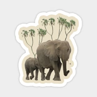 Elephant Mama + Baby + Doumpalms - Africa Magnet