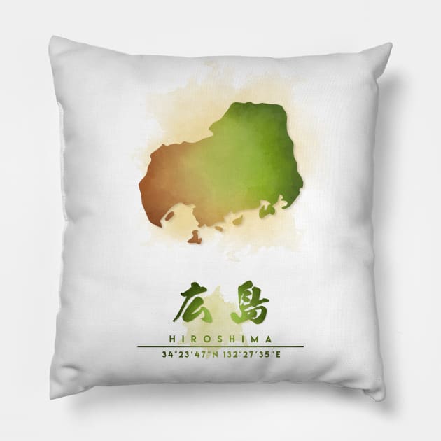 Hiroshima Japan Watercolor Map Pillow by Takeda_Art