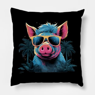 Retro Wave Happy Micro Pig Vibes Pillow