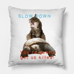 Slow Down! You're gonna get us killed - Maine Coon Cat + CA Gopher Desert Tortoise Pillow