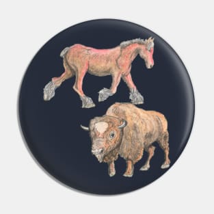 Crash of Rhinos Bison and Horse Pin