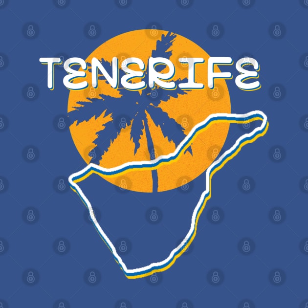 Tenerife - the administrative colors of the flag are white, blue and yellow, the outline of the island against the background of the yellow sun and palm trees by PopArtyParty