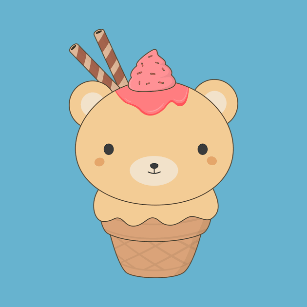 Kawaii Cute Ice Cream Bear T-Shirt by happinessinatee