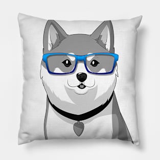 Cute Shiba Inu Dog with Nerdy Blue Glasses - Anime Wallpaper Pillow