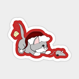 Christmas Products - Kitten playing with a toy mouse Magnet