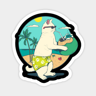 Kawaii Hawaii Aloha Cat Coconut Beach Summer Vacation Magnet