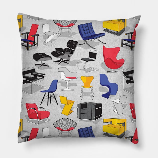 Have a seat in Bauhaus style and influence // pattern // cardboard grey background Pillow by SelmaCardoso