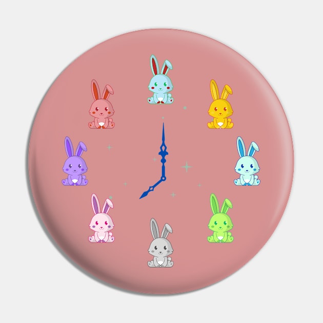 EASTER CUTE BUNNY O'CLOCK Pin by Lolane