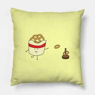 funny fried onion rings playing ring toss game Pillow