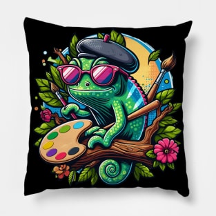 Artistic Camouflage: The Chameleon Sketch Artis Pillow