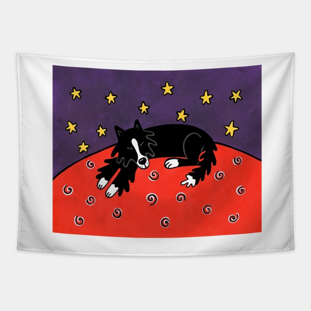 Border Collie Under the Stars (print) Tapestry by dogartgallery