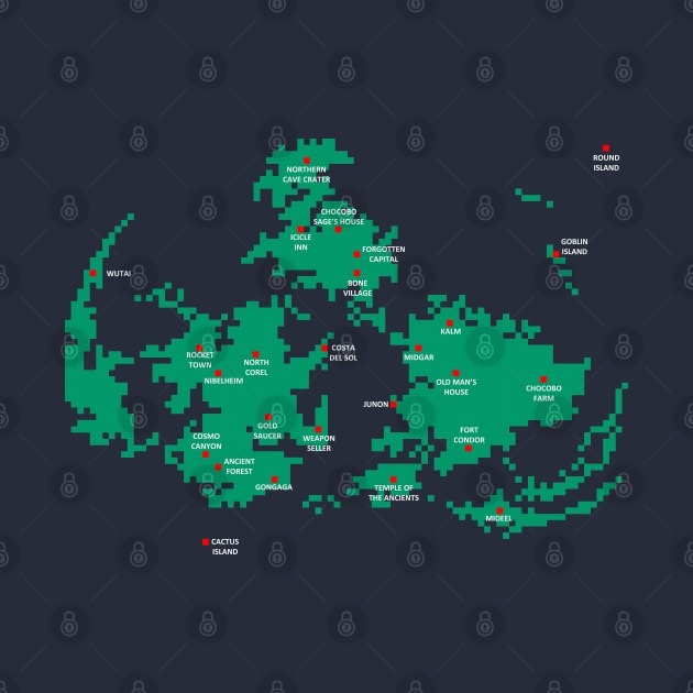 Pixelated Final Fantasy 7 World Map by inotyler