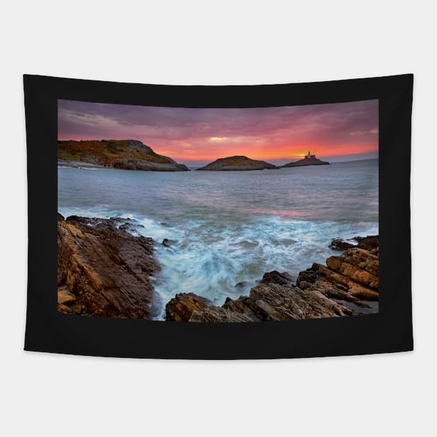 Mumbles Lighthouse, Bracelet Bay, Gower Tapestry by dasantillo