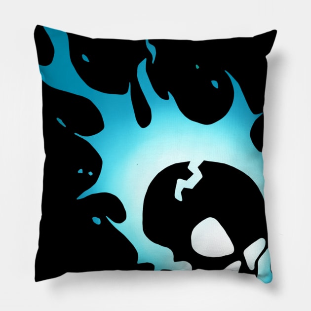 Flaming Skull Blue Pillow by Owllee Designs