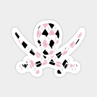 Skull and Crossbones Pink and Black Argyle Magnet