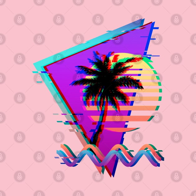 Vaporwave Palm Sunset 80s 90s Retro Glitch Aesthetic by CoitoCG