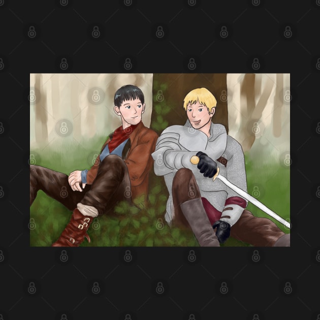 Merlin and Arthur Chilling Under a Tree by alxandromeda