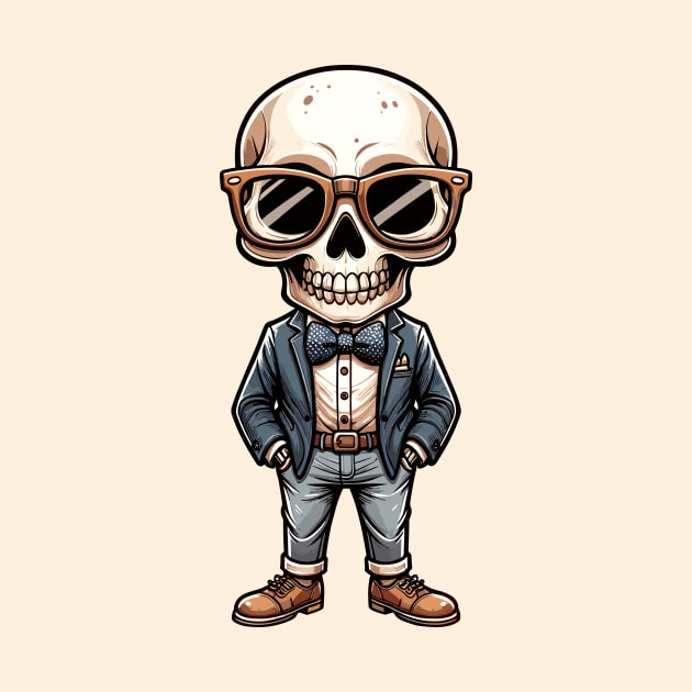 Preppy Skeleton - Colour Cartoon by Quirk Print Studios 