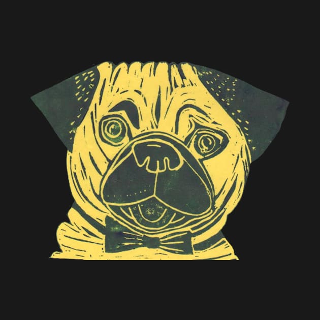 Posh Pug, yellow. by krisevansart