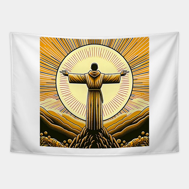 AI Saint Francis of Assisi as a Franciscan Tau Expressionist Effect 3 Tapestry by Artist4God