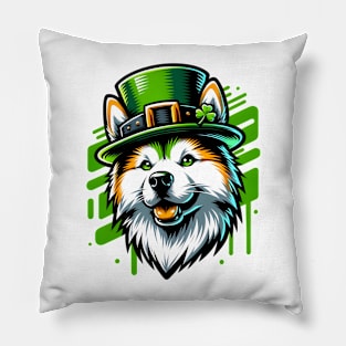 Kishu Ken Dog Enjoys Saint Patrick's Day Fun Pillow