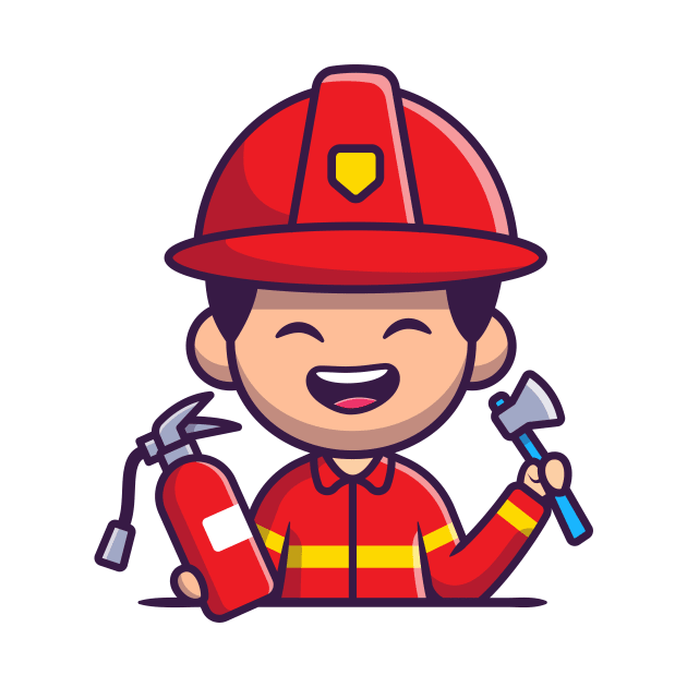 Firefighter With Hatchet Axe And Fire Extinguisher Cartoon by Catalyst Labs