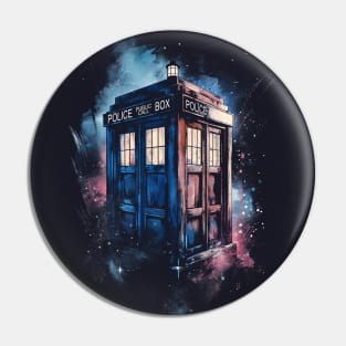 TARDIS Watercolor Grunge Painting Pin