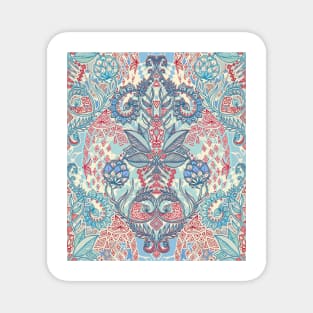 Botanical Geometry - nature pattern in red, blue & cream Magnet