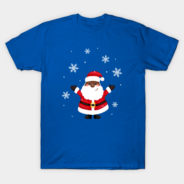 Cute black santa wish merry christmas. New Year. - Black Santa Claus African America - T-Shirt