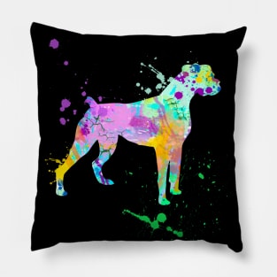 Boxer Dog Artwork Watercolor Paint Splatter Silhouette Dog Lover Gift Pillow