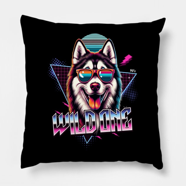 Wild One Siberian Husky Dog Pillow by Miami Neon Designs