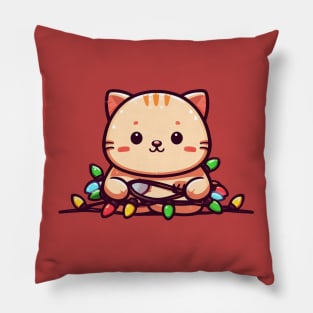 Cat Christmas Lights Pillow