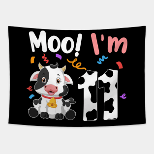 Moo I'm 11 11th Birthday Funny Cute Cow Sounds Toddler Tapestry