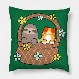 Basket Sloth and Tabby Cat Pillow