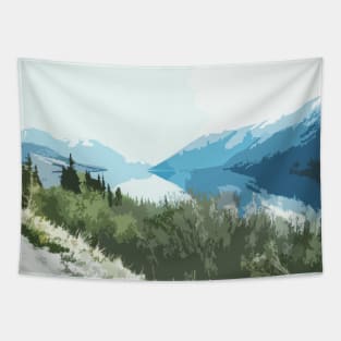 Calm Lake Snow Mountains Abstract Tapestry