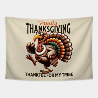 Family Thanksgiving Thankful for my tribe Turkey Illustration Tapestry