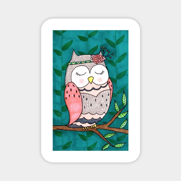 Spring Peaceful Owl Magnet by RuthMCreative