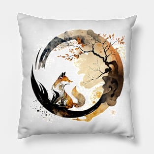 Fox Enso Zen Circle Sumie Japanese art Pillow