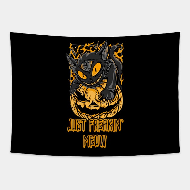 Just Freakin' Meow, scary halloween cat design Tapestry by Laiss_Merch 