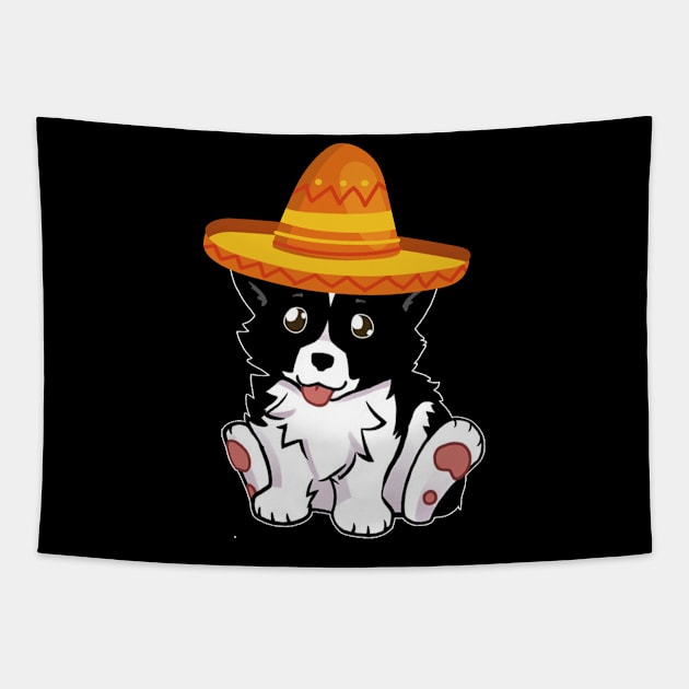 Cute dog border collie mexico cinco de mayo t shirt Tapestry by franzaled