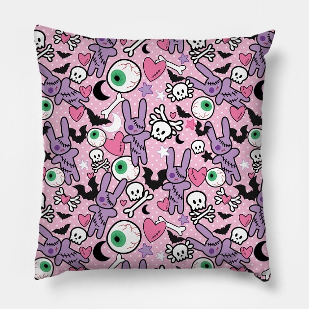 Pastel goth spooky bunny bats Edit Pillow by UniFox