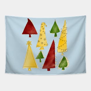 Christmas Trees For The Holidays With Blue Background Tapestry