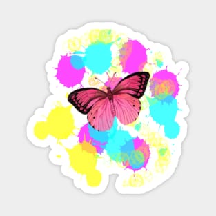 1980s girly cute colorful paint splatter pink butterfly Magnet